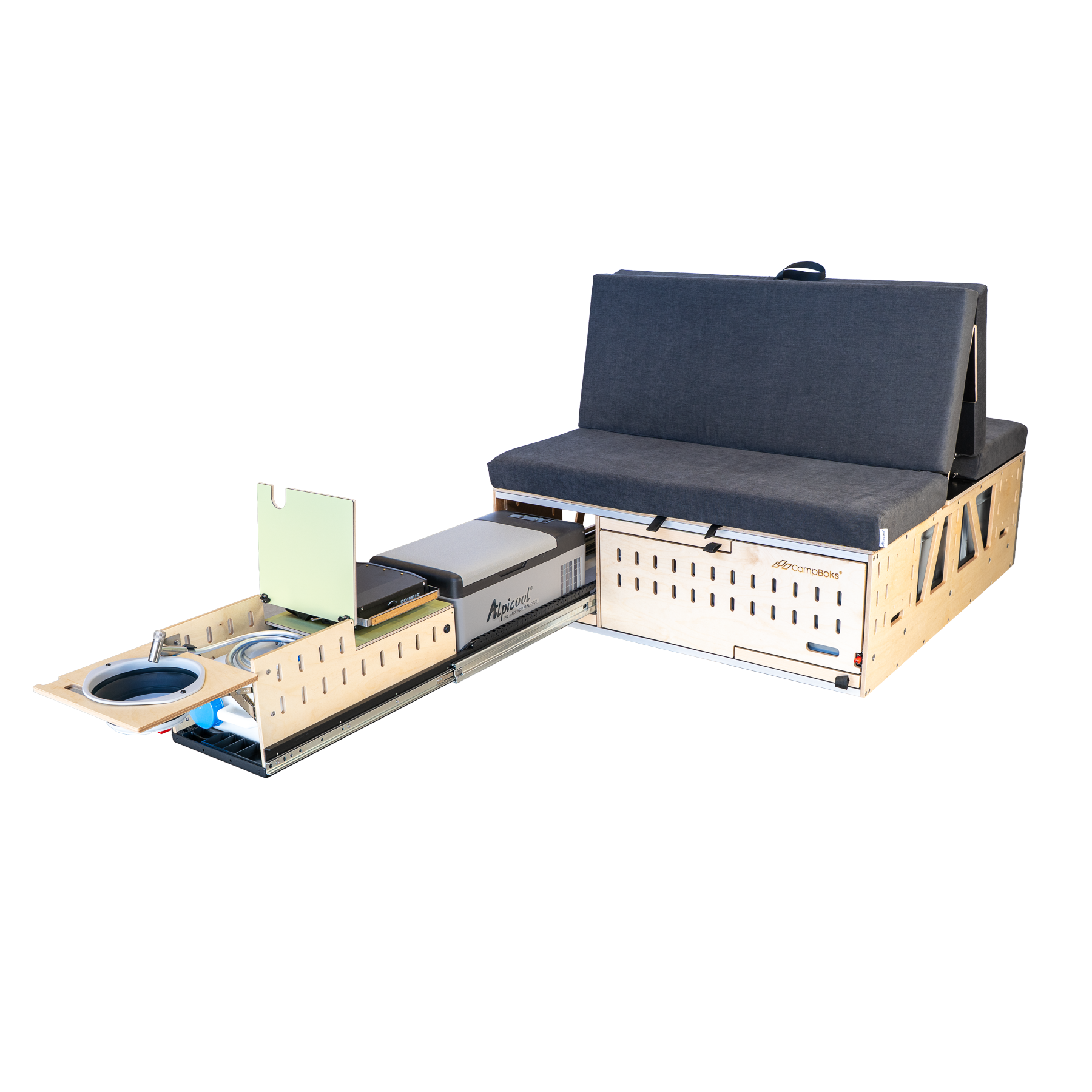 CampBoks Pro 2026 mit ausgezogenem Küchenmodul